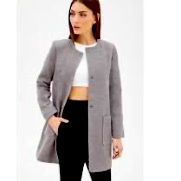 Forever 21 collarless grey overcoat - Picture 1 of 6